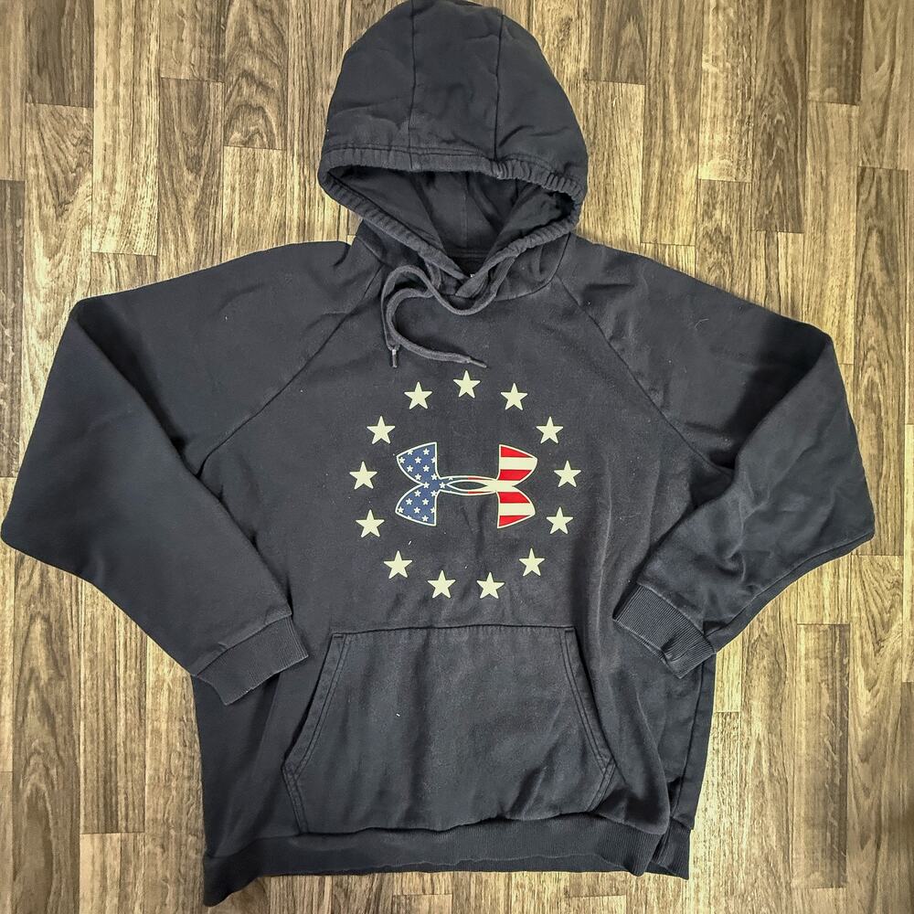 Under Armour Loose Fit Pullover Hoodie w/ USA Flag UA Logo – XL / Collegiate